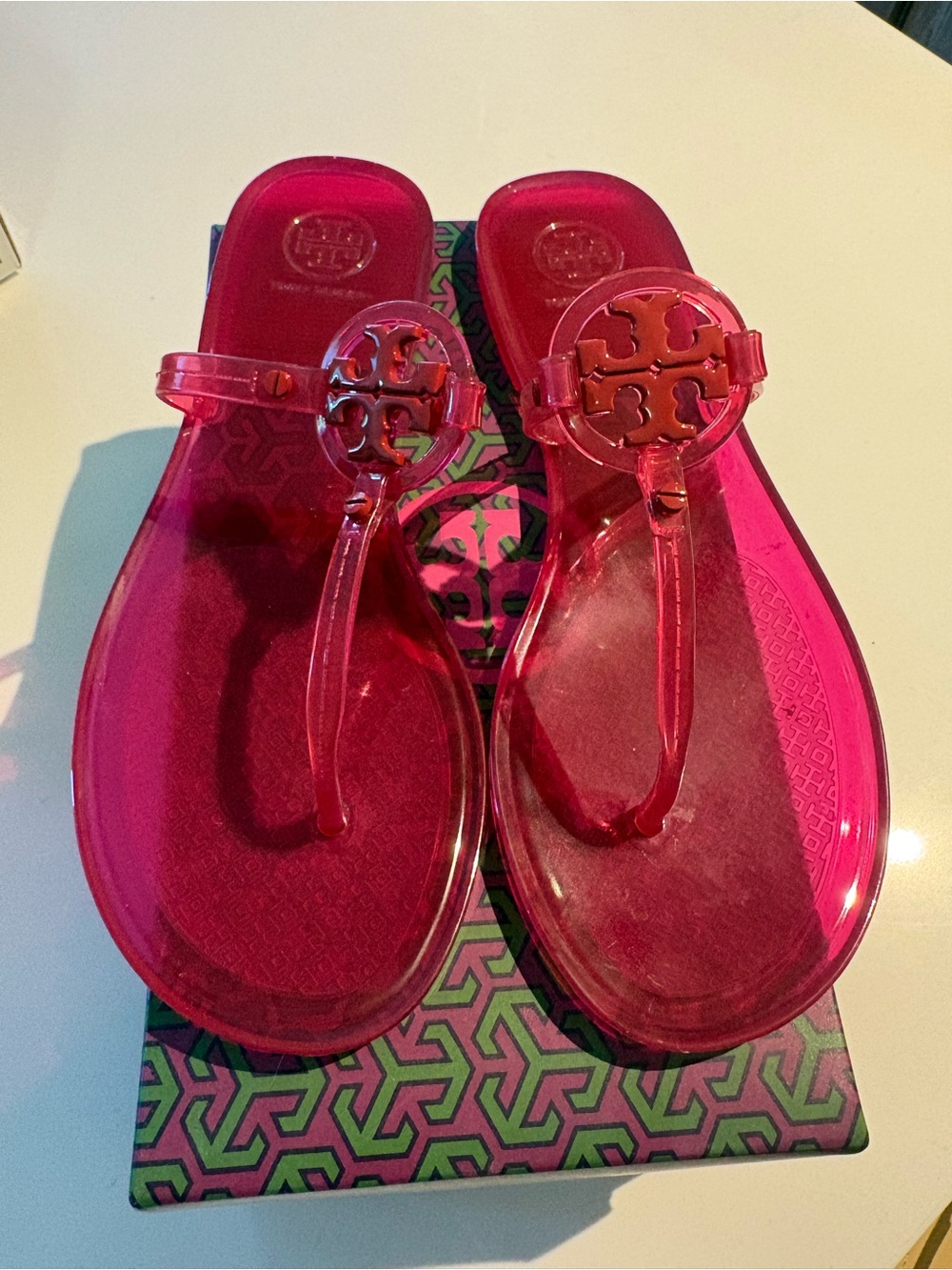 Tory Burch Red Orange Mini Miller Flat Thong Sandals
